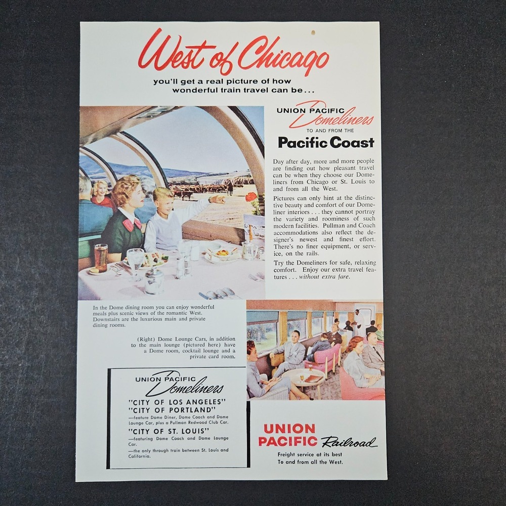 1959 Union‎ Pacific Railroad Train Lounge Coach Cars Domeliners Vintage Print Ad